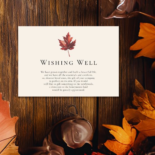 Simple Fall Leaf Cream Wedding Wishing Well Enclosure Card
