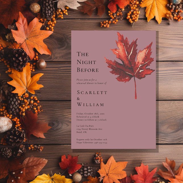 Simple Fall Leaf Mauve Wedding The Night Before Invitation (Creator Uploaded)