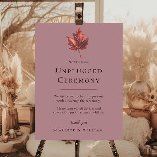 Simple Fall Leaf Mauve Wedding Unplugged Ceremony Foam Board