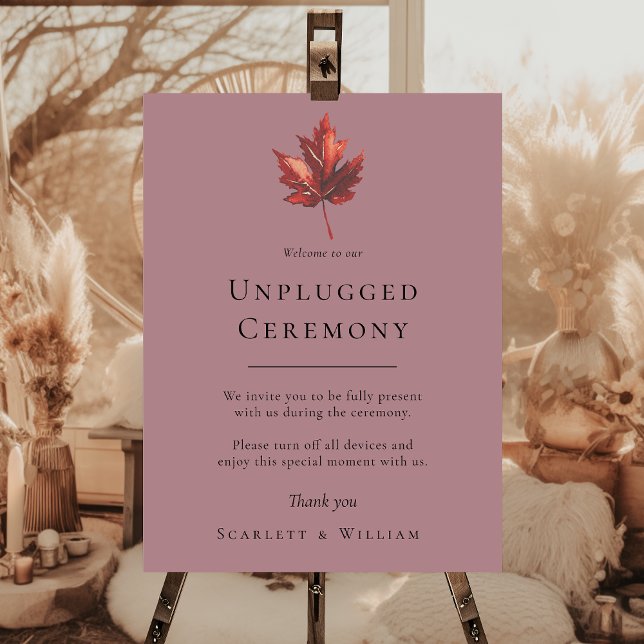 Simple Fall Leaf Mauve Wedding Unplugged Ceremony Foam Board (Creator Uploaded)