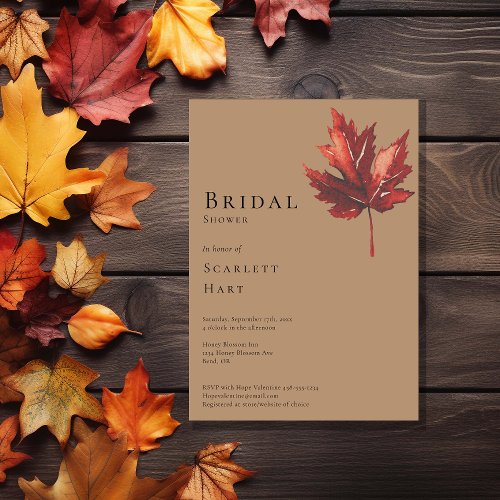 Simple Fall Leaf Terracotta Wedding Bridal Shower Invitation