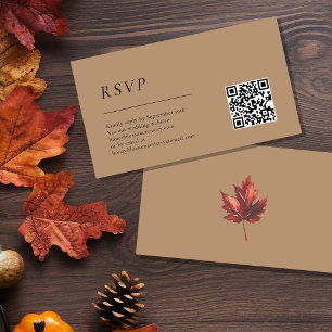Simple Fall Leaf Terracotta Wedding QR Code RSVP Enclosure Card