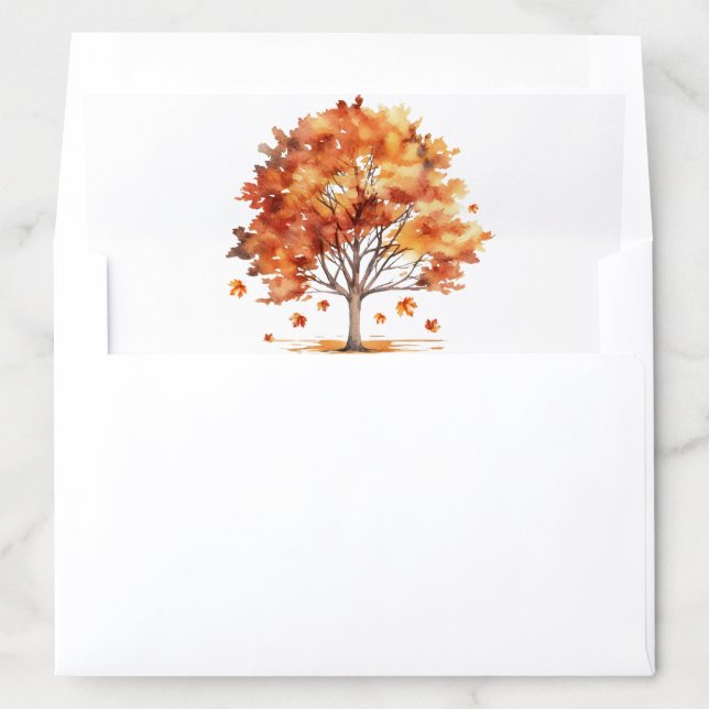 Simple Fall Leaf Tree Modern Autumn Wedding Invite Envelope Liner (In Envelope)