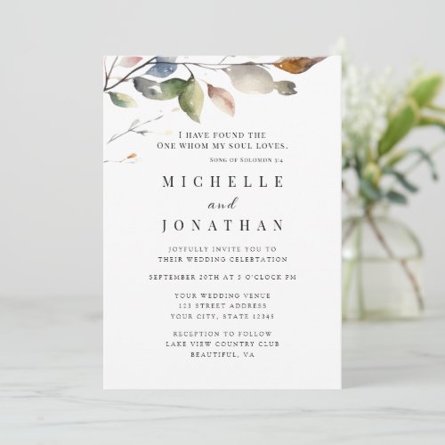 Simple Fall Leaves Bible Verse Christian Wedding Invitation