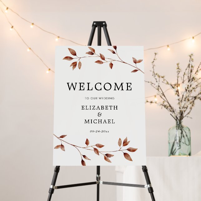 Simple Fall Leaves Large Wedding Welcome Foam Board (In Situ (Stand))