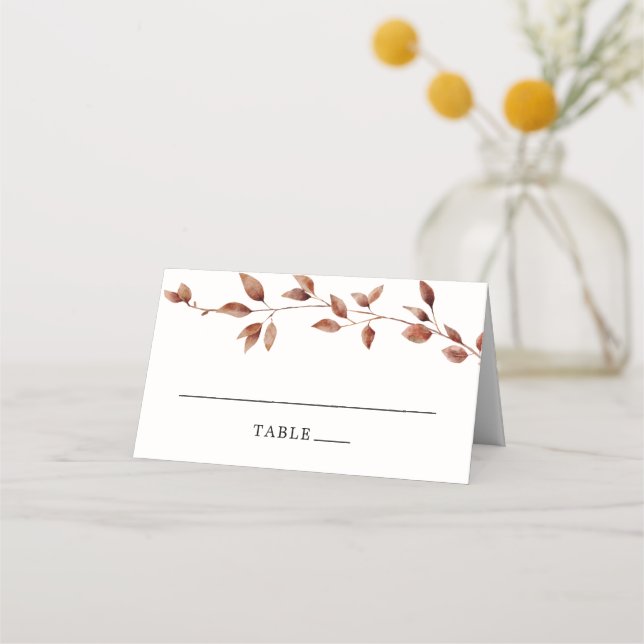 Simple Fall Leaves Wedding Ampersand Monogram Place Card (Front)