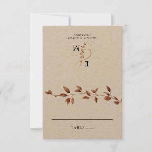 Simple Fall Leaves Wedding Foldable Place Cards