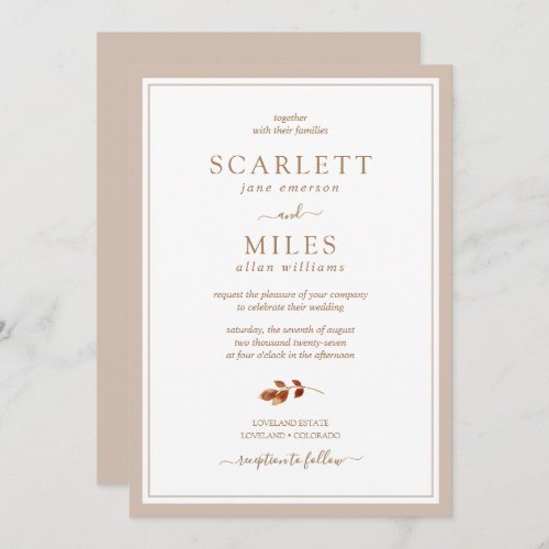 Simple Fall Leaves Wedding Invitation