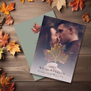 Simple Fall Sage Green Elegant Photo We're Engaged Invitation