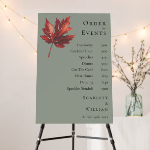 Simple Fall Sage Green Wedding Order Of Events Foam Board