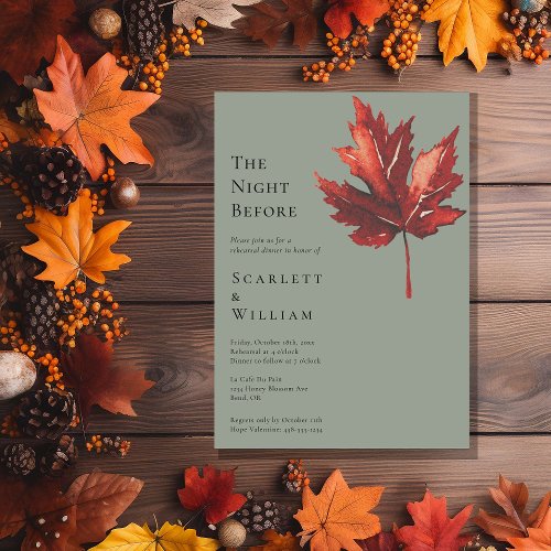 Simple Fall Sage Green Wedding The Night Before Invitation