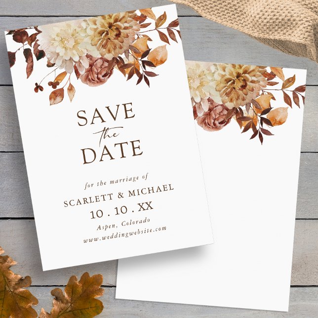 Simple Fall Save The Date (Simple Fall Watercolor Terracotta Floral Save The Date Card by Painted Paperie
)