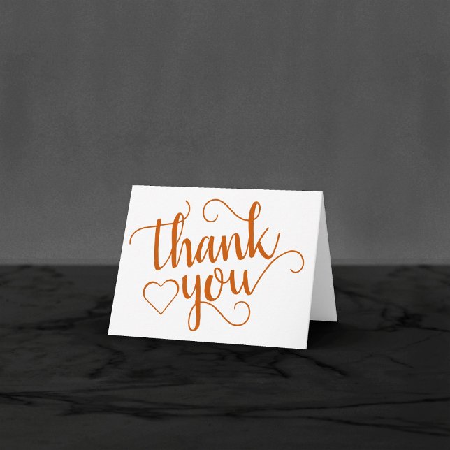 Simple Fall Script | Burnt Orange Heart Photo Letterpress Thank You Card (Creator Uploaded)