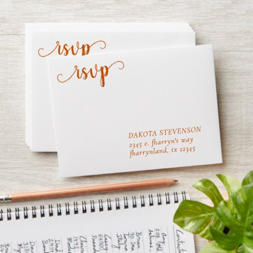 Simple Fall Script  Orange RSVP Return Address Envelope