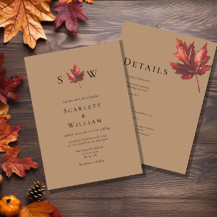Simple Fall Terracotta Monogram All In One Wedding Invitation