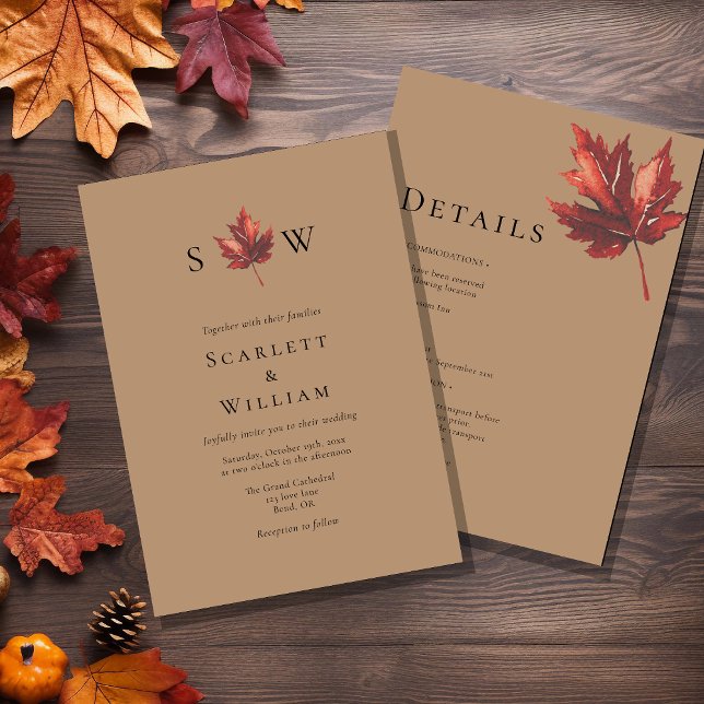 Simple Fall Terracotta Monogram All In One Wedding Invitation (Creator Uploaded)