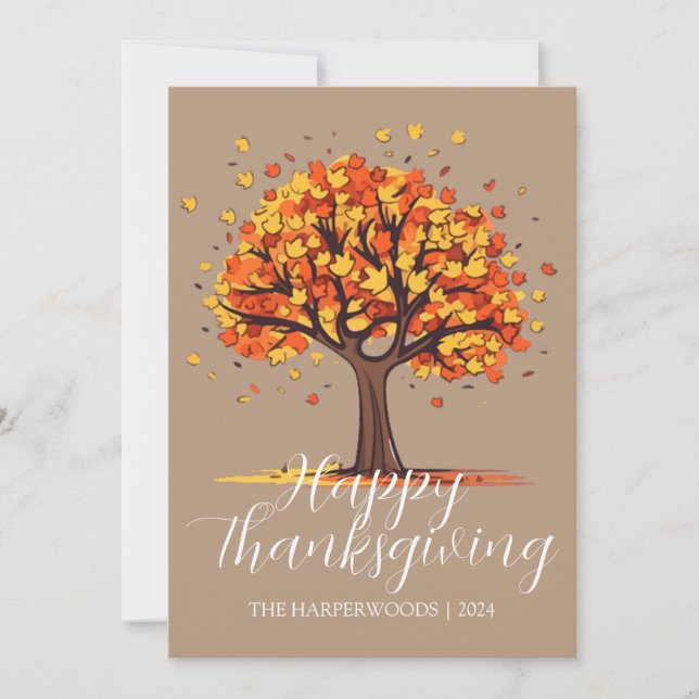 Simple Fall Trees Happy Thanksgiving Family Photo Holiday Card (Front)