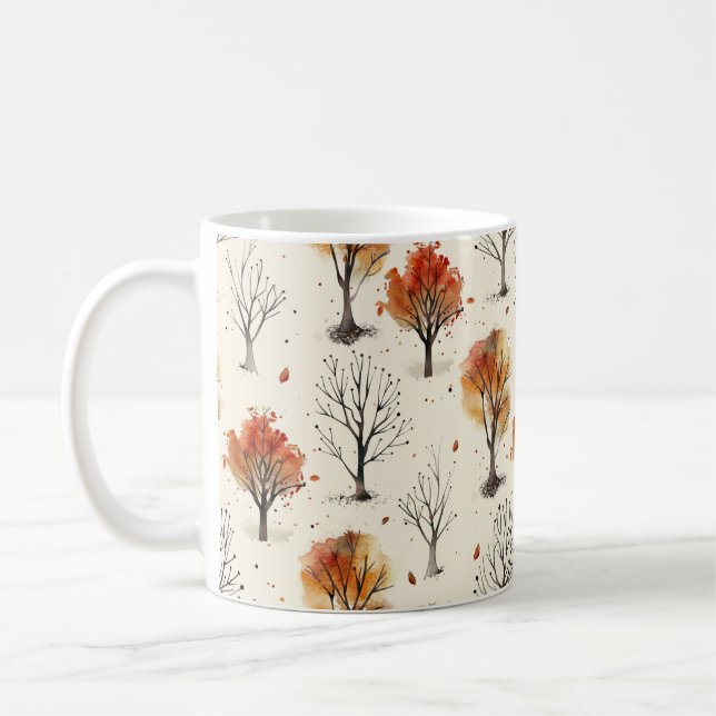 Simple Fall Trees Print Autumn Aesthetic Coffee Mug (Left)