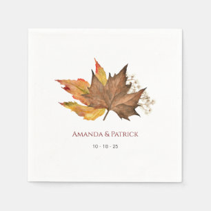 Simple Fall Watercolor Autumn Leaves, Wedding Napkins
