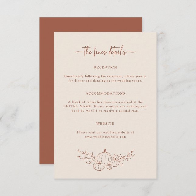 Simple Fall Wedding Details Enclosure Card (Front/Back)