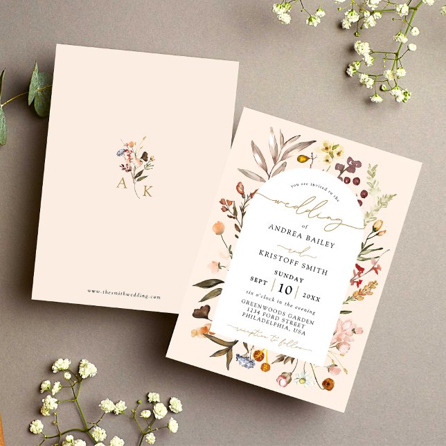 Simple Fall Wildflower Boho Garden Arch Wedding Invitation (Creator Uploaded)