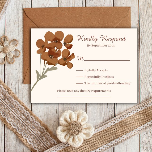 Simple Fall Wildflowers Rustic Wedding RSVP Card (Fall Rustic Boho Wedding RSVP reply card)