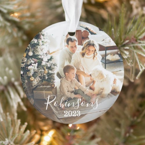 Simple Family 2 Photo Custom Name Script  Year Ornament