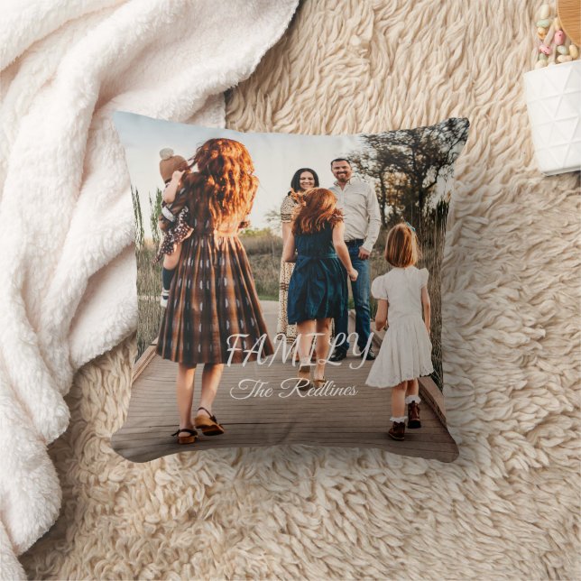 Simple Family Family Text Overlay with One Photo T Throw Pillow (Blanket)