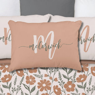 Simple Family Monogram Name Terracotta Accent Pillow