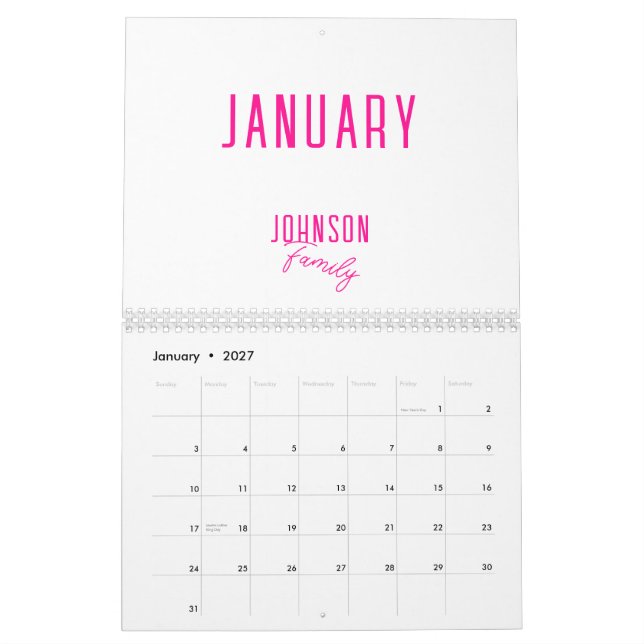 Simple Family Name Hot Pink Calendar (Jan 2027)