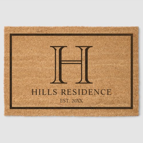 Simple Family Name Monogram Fiber Doormat