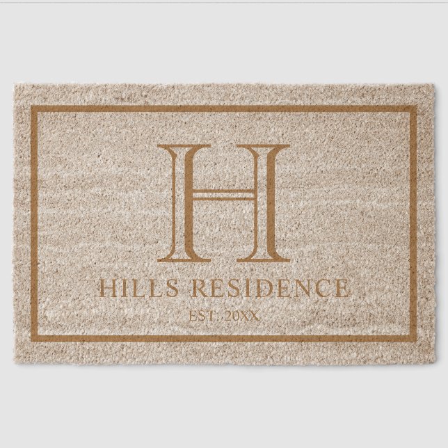 Simple Family Name Monogram Fiber Doormat (Front)