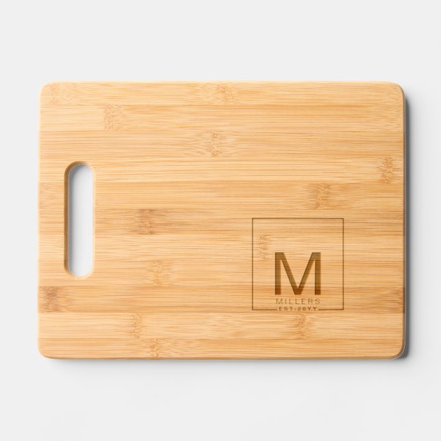 Simple Family Name Monogrammed Etched Chopping Engraved Cutting Board (Front)