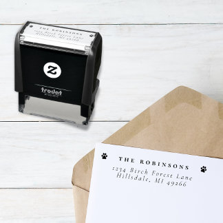 Simple Family Name & Pawprints | Return Address Self-inking Stamp