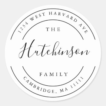 Simple Family Name Round Return Address Label by Beanhamster at Zazzle
