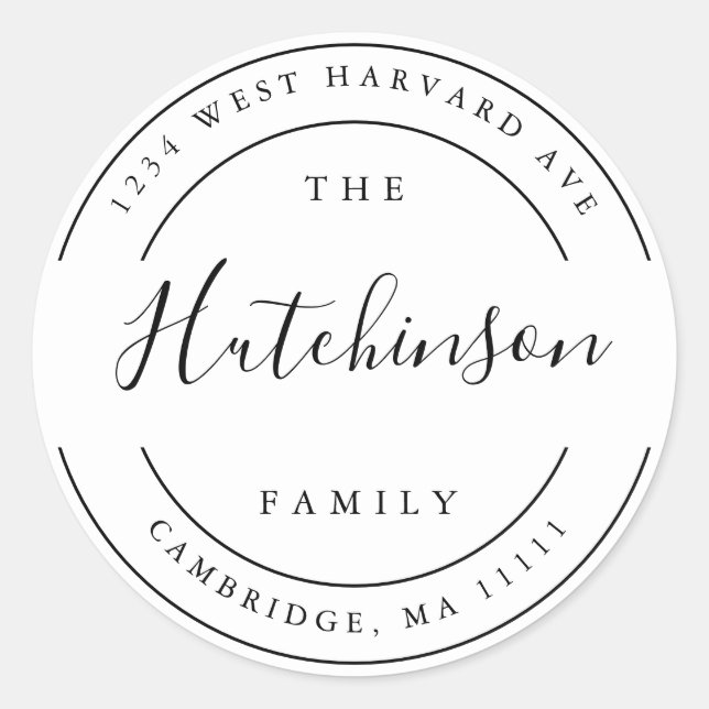 Simple Family Name Round Return Address Label (Front)
