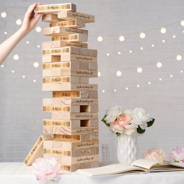 Simple Family Name w/ Monogram and Quote Topple Tower (Wedding)