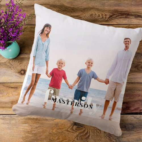 Simple Family Photo And Name Throw Pillow