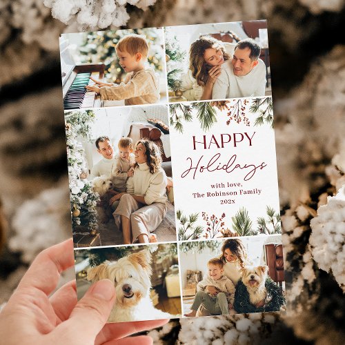 Simple Family Photo Collage Happy Holidays Card