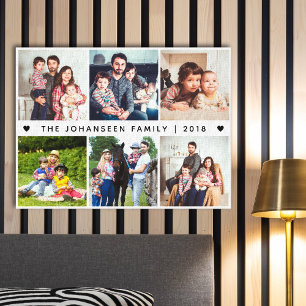 Simple Family Photo Collage Heart Typography  Canvas Print