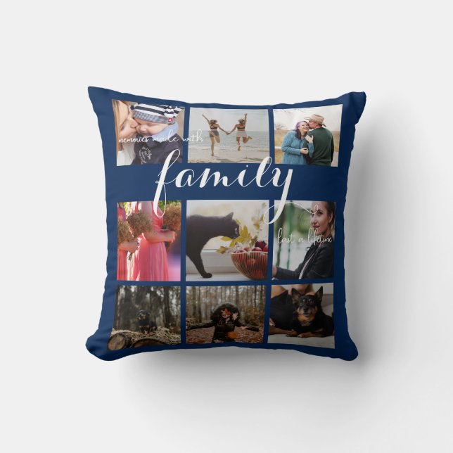 Simple Family Photo Collage Modern Typography Throw Pillow (Front)