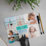 Simple Family Photo Collage & Monogram Mouse Pad<br><div class="desc">Photo mousepad where you can add eight of your own photos in a minimalist collage. At the center,  against a robin egg blue background,  add your family name and initial.</div>