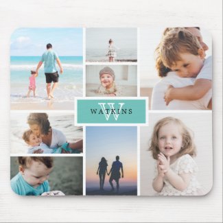 Simple Family Photo Collage & Monogram Mouse Pad