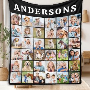 Simple Family Photo Collage Personalized Name  Fleece Blanket