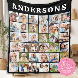 Simple Family Photo Collage Personalized Name  Sherpa Blanket