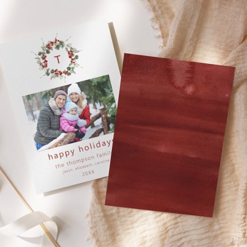 Simple Family Photo Initial Christmas Holiday Card