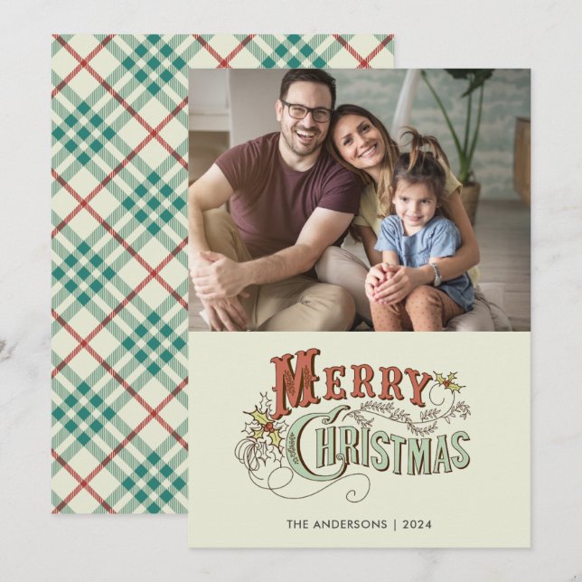Simple Family Photo Merry Christmas  Holiday Card (Front/Back)