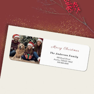 Simple Family Photo Merry Christmas Return Address Label