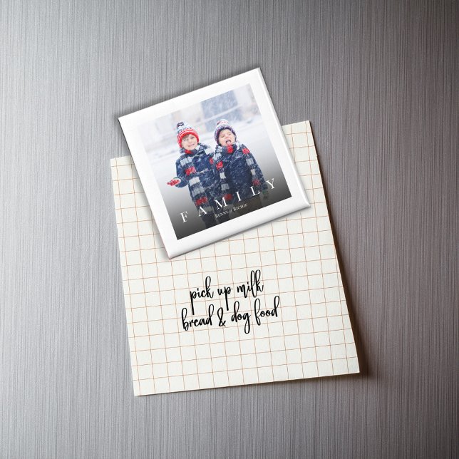 Simple Family Photo Personalized  Magnet (Simple minimalist photo magnet with "FAMILY" typography)