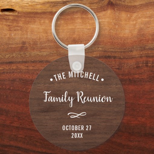 Simple Family Reunion Keepsake | Rustic Wood Look Keychain | Zazzle